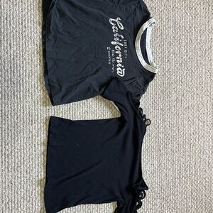 Black Graphic Tee and Off-Shoulder Top